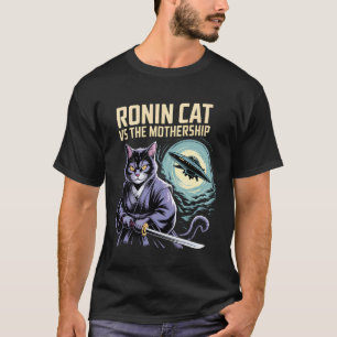 Ronin Cat vs Mothership SciFi Art Design T-Shirt