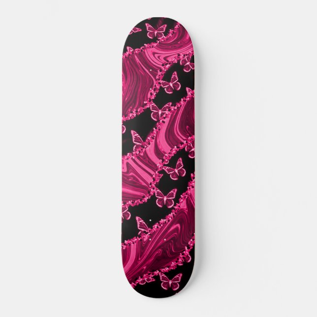 RONIN Pink Butterfly Silk Skateboard (Front)