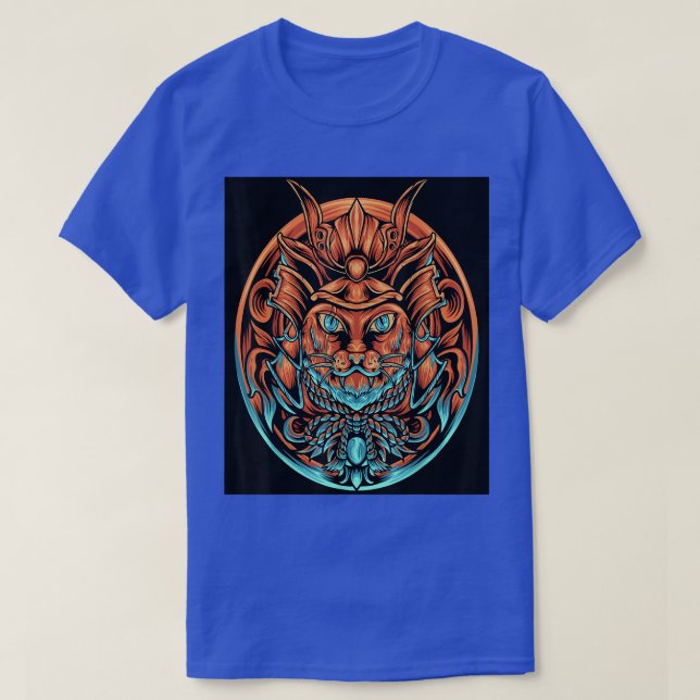 Ronin Samurai Cat with helmet graphic  T-Shirt (Design Front)