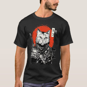 Ronin Samurai Cat With Katana And Japan Rising Sun T-Shirt