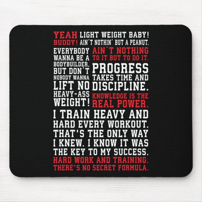 Ronnie Fitness Quotes Gym Workout Bodybuilding Mot Mouse Mat (Front)
