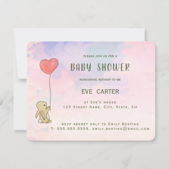 Roo Bunny - Heart Balloon Invitation (Front)