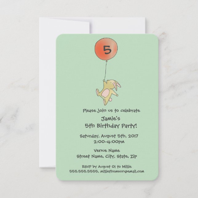 Roo Bunny - Red Big Balloon Party Invitation (Front)