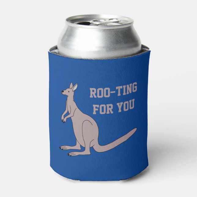 Roo-ting For You Cute Aussie Funny Kangaroo Pun Can Cooler (Can Front)