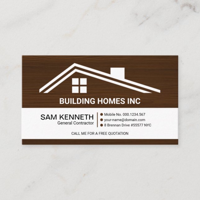 Roof Building Motif Timber Grain Construction Business Card (Front)