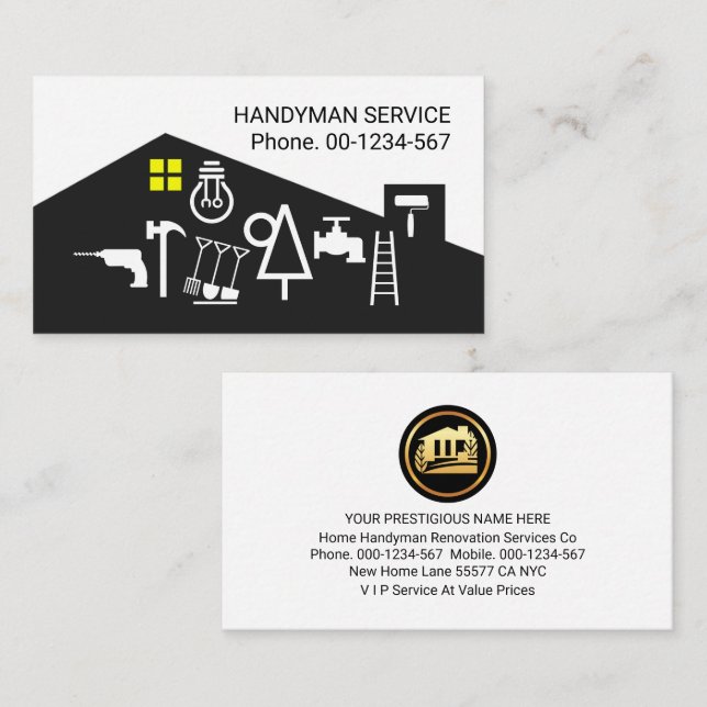 Roof Building With Handyman Tools Business Card (Front/Back)