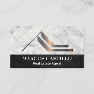 Roof Property Home Logo   White Marble Tiles Business Card