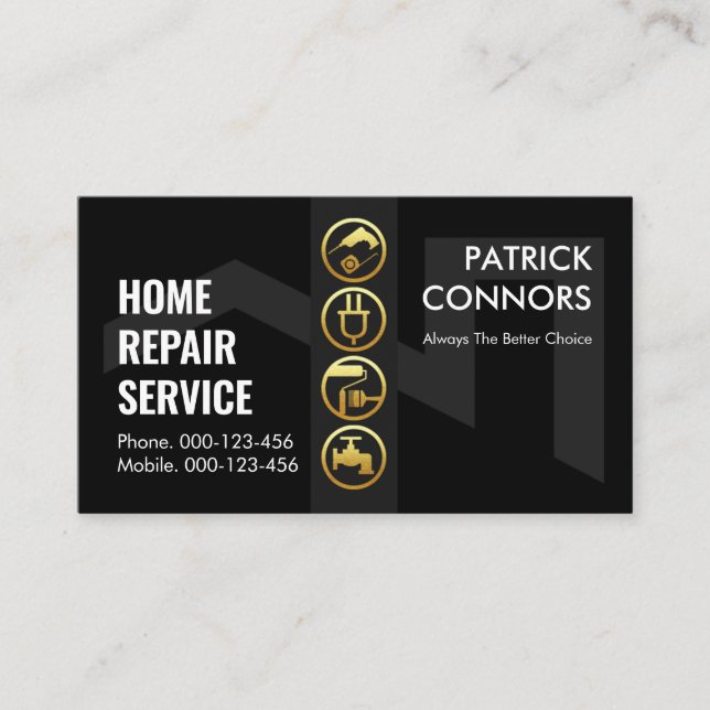 Roof Silhouette Handyman Tools Border Business Card (Front)