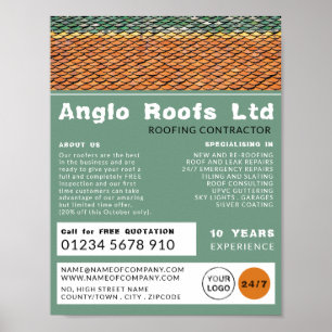 Roof Tiles, Roofer, Roofing Contractor Advertising Poster