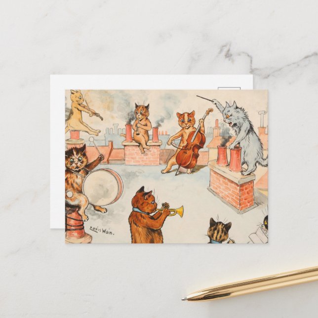 Roof Top Band by Louis Wain Holiday Postcard (Front/Back In Situ)