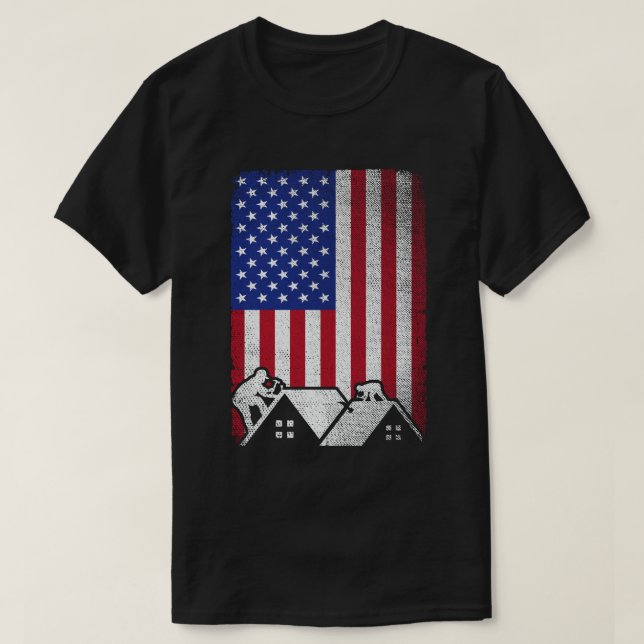 Roofer American Flag Roofing Contractor T-Shirt (Design Front)