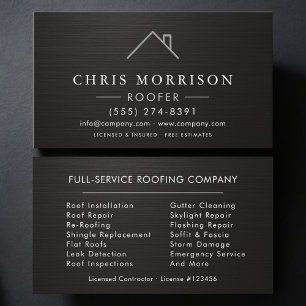 Roofer Black Silver Metallic Roofing Company Business Card