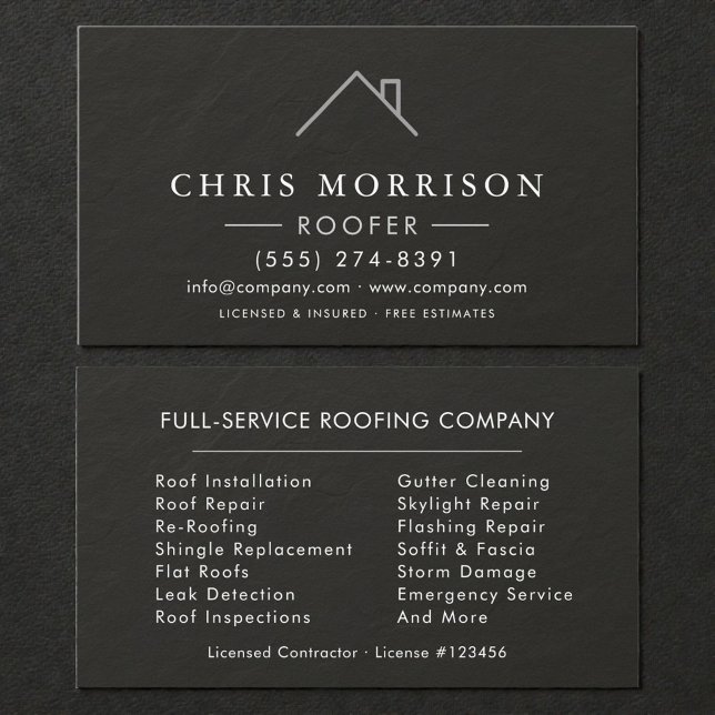  Roofer Black Silver Stone Slate Roofing Company Business Card (Creator Uploaded)
