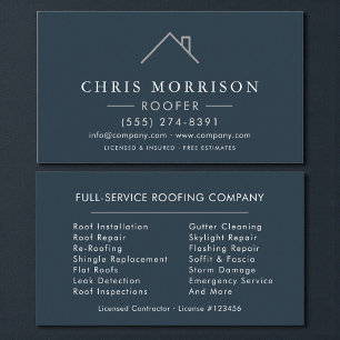  Roofer Blue Silver Modern Roofing Company Business Card