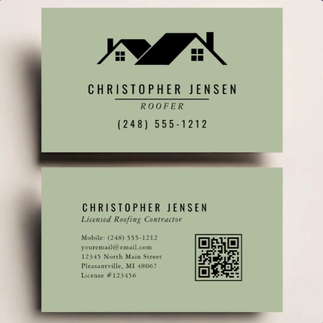 Roofer QR Code Roofing Business Sage Green Card (Creator Uploaded)