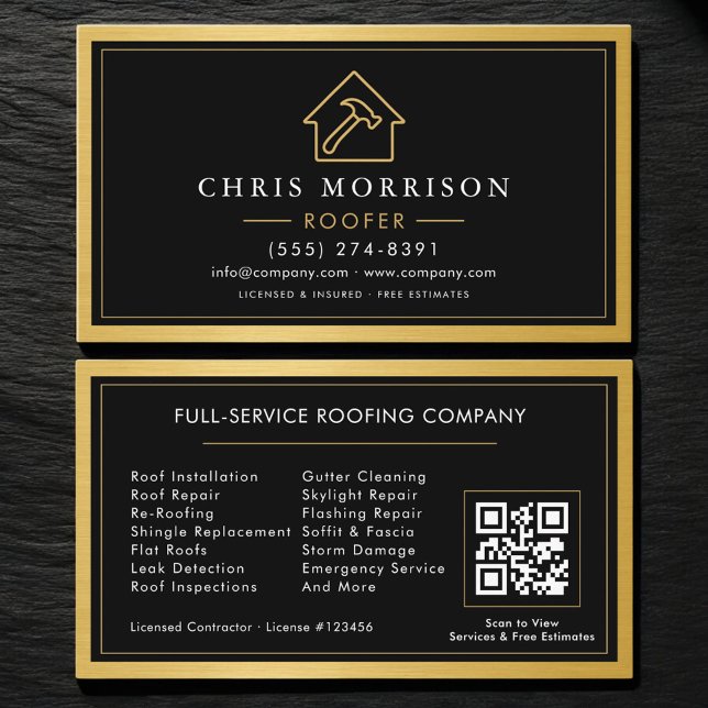 Roofer Roofing Service QR Code Professional Business Card (Creator Uploaded)