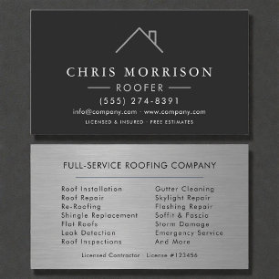 Roofer Silver Metallic Modern Roofing Company Business Card