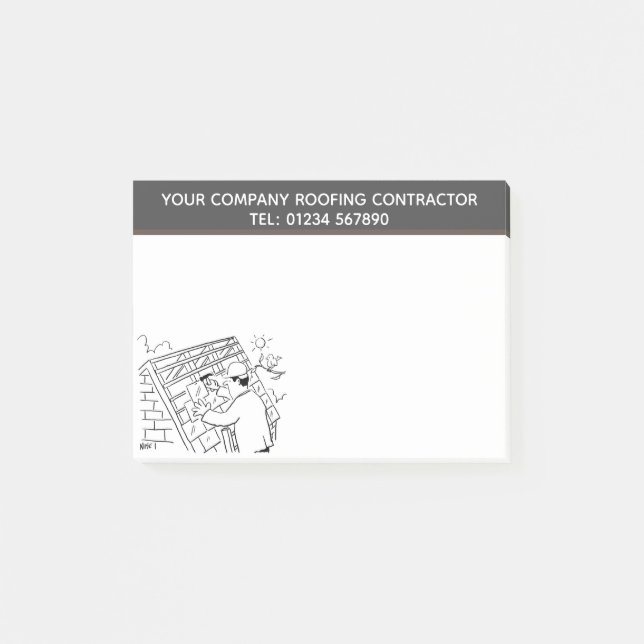 Roofing Contractor Cartoon Theme to Personalise Post-it Notes (Front)