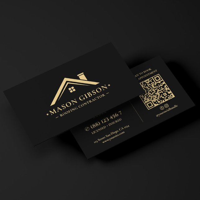 Roofing Contractor Roofer Logo Black Modern Business Card (Roofing Contractor Roofer Logo Black Modern Business Card
)