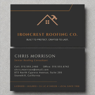 Roofing Roofer Construction Modern Black Copper  Business Card