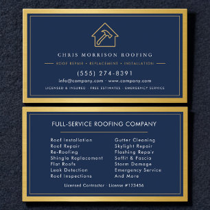 Roofing Roofer Construction Services Navy Blue  Business Card