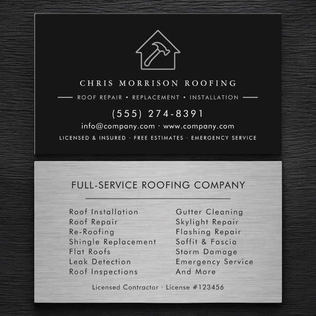 Roofing Roofer Contractor Metallic Business Card (Creator Uploaded)