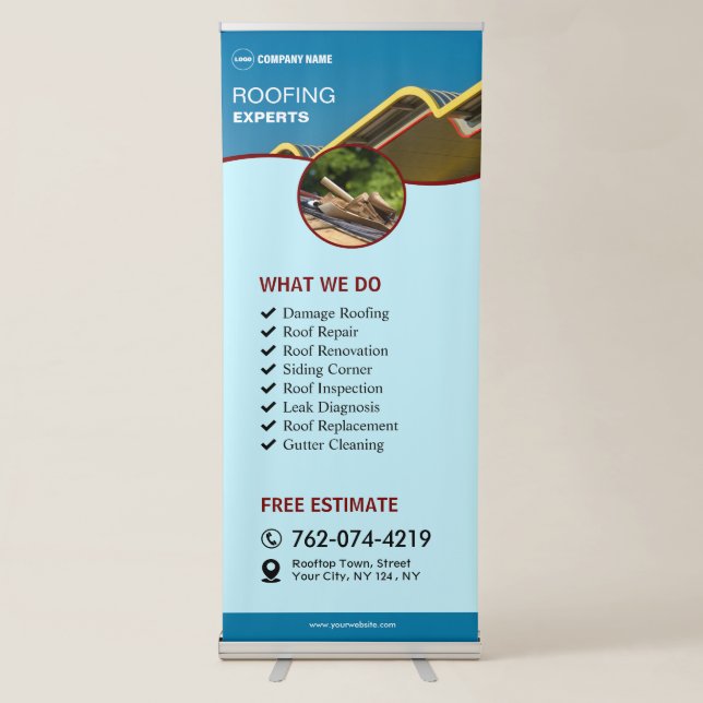 Roofing Service Custom Vertical Retractable Banner (Front)