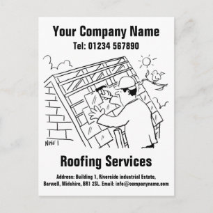 Roofing Services Cartoon Design to Personalise Postcard