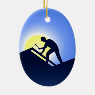 Roofing Worker Ceramic Tree Decoration