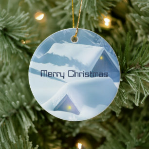 Roofs Covered with Glittering Snow Ceramic Tree Decoration