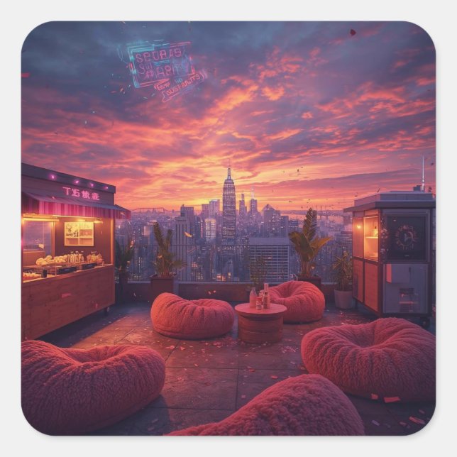 Rooftop Beats and Sunset Treats Square Sticker (Front)