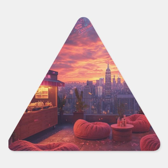 Rooftop Beats and Sunset Treats Triangle Sticker (Front)