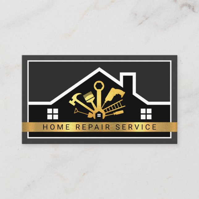Rooftop Building Frame Golden Handyman Tools Business Card (Front)