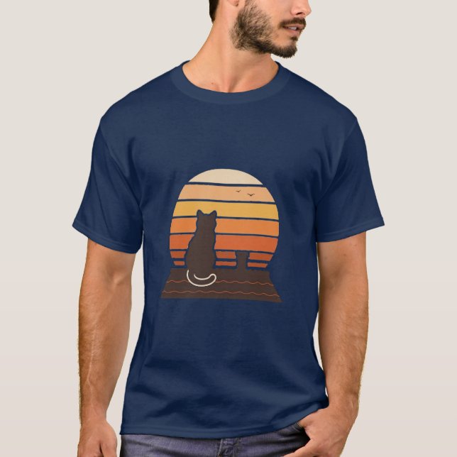 Rooftop Cat Retro Sunset Silhouette Tee (Front)