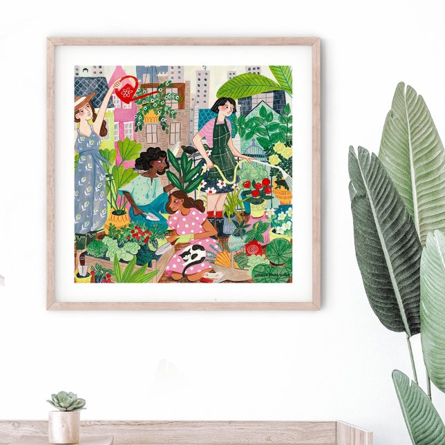 Rooftop city gardening girls poster (Creator Uploaded)