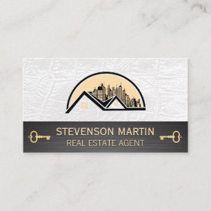 Rooftop City Logo   Leather   Skeleton Key Business Card