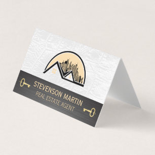 Rooftop City Logo   Leather   Skeleton Key Business Card