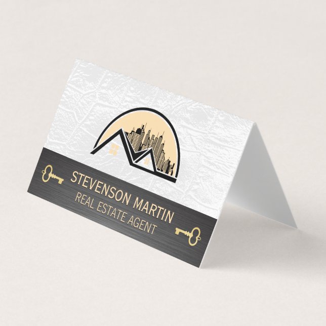 Rooftop City Logo | Leather | Skeleton Key Business Card (Front)