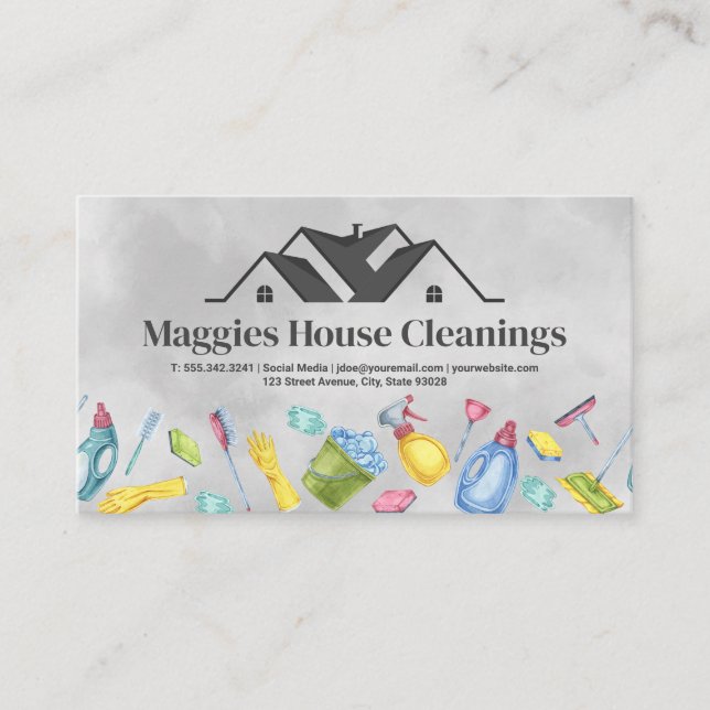 Rooftop | Cleaning Supplies Illustrations Business Card (Front)