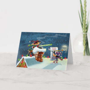 Rooftop Elves Holiday Card