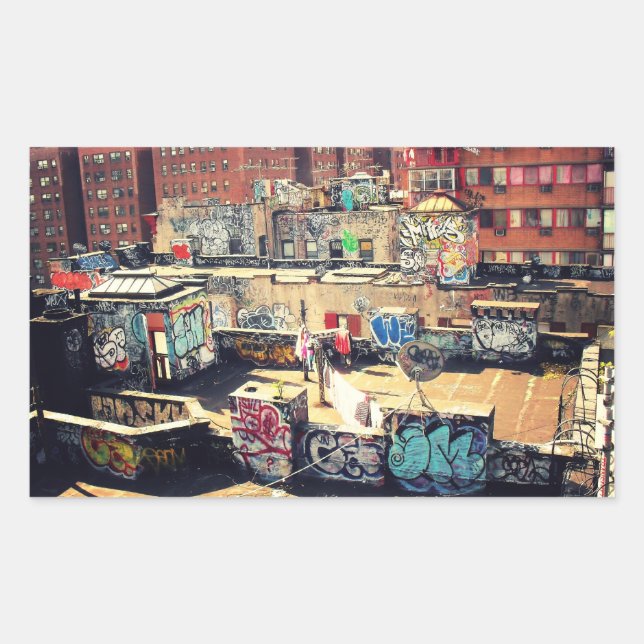 Rooftop Graffiti in Chinatown Rectangular Sticker (Front)