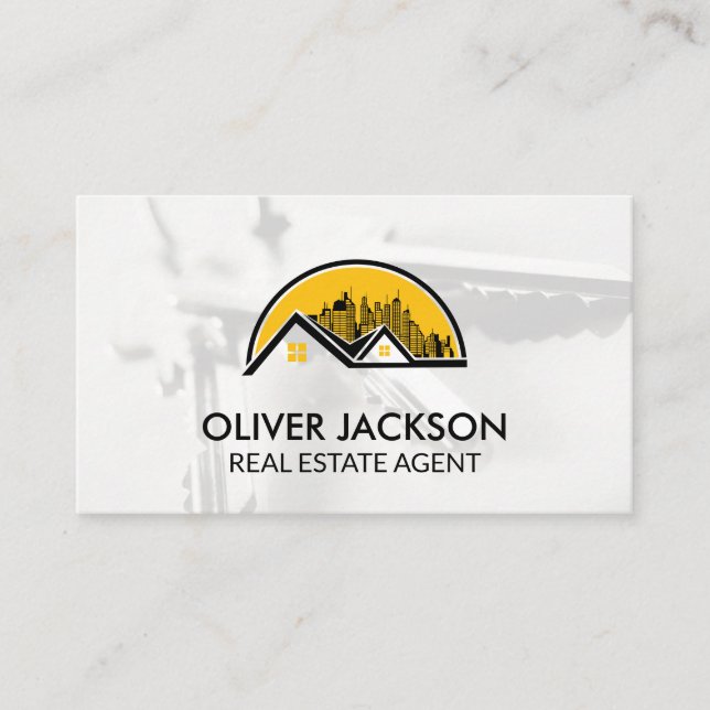 Rooftop Homes and Skyline Icon | Keys Business Card (Front)