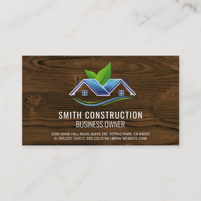 Rooftop Houses | Leaves | Wood Business Card (Front)