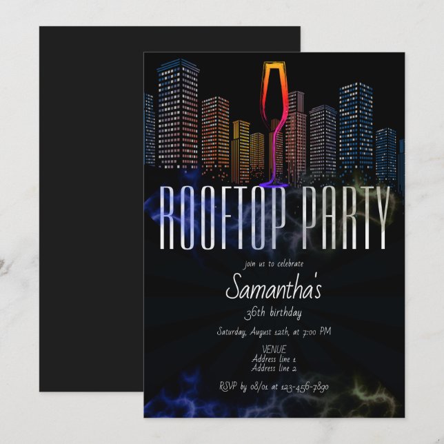 Rooftop Lounge Nightlife Outing Sky Bar Birthday Invitation (Front/Back)