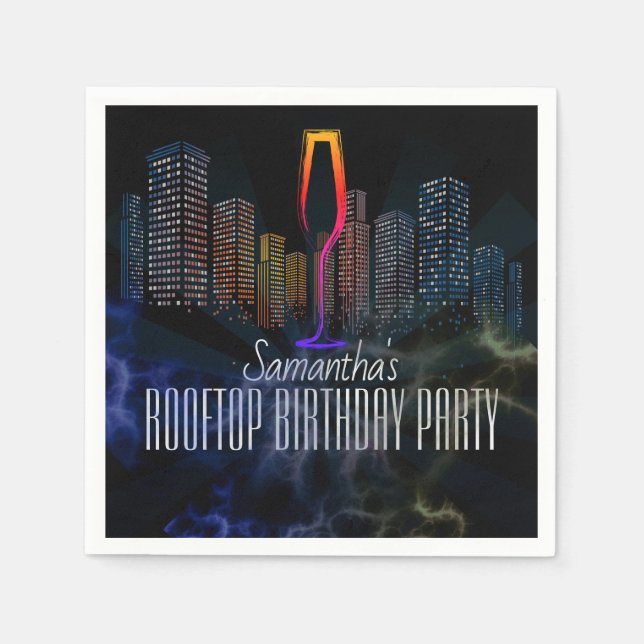 Rooftop Lounge Nightlife Outing Sky Bar Birthday Napkin (Front)
