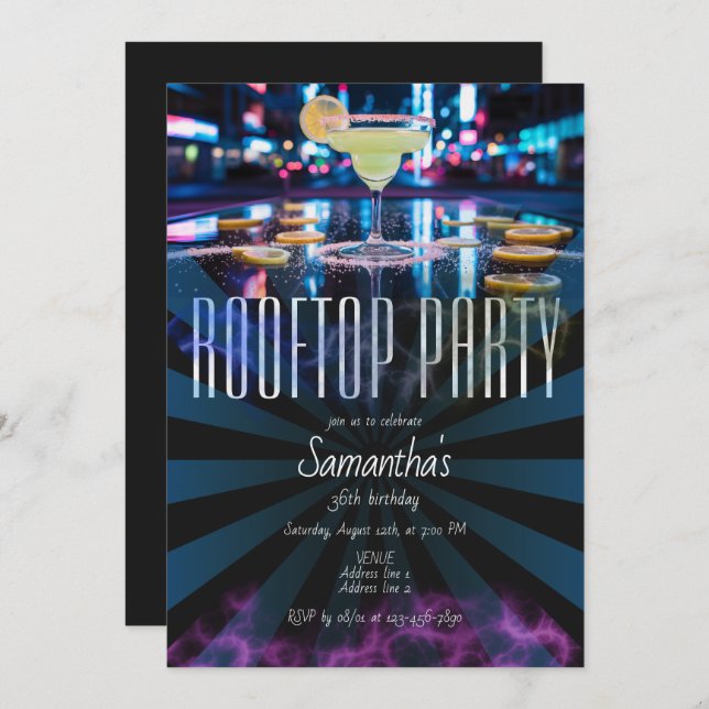 Rooftop Lounge Sky Bar Nightlife Outing Birthday Invitation (Front/Back)