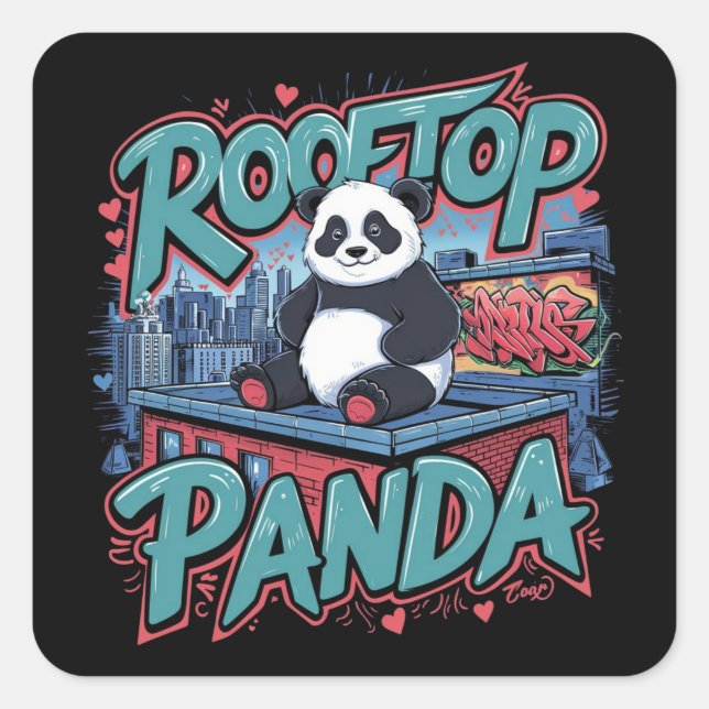 Rooftop Panda Square Sticker (Front)