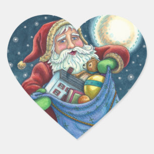 ROOFTOP SANTA BAG OF TOYS, DOLLHOUSE, HOBBYHORSE HEART STICKER