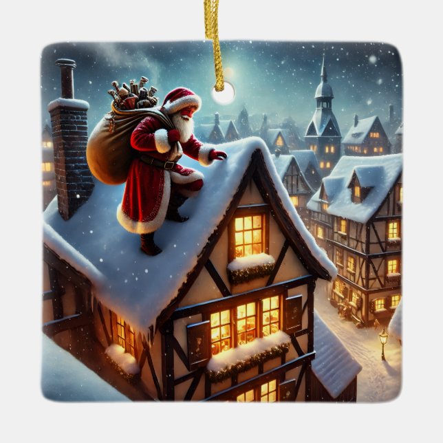Rooftop Santa Ornament (Front)