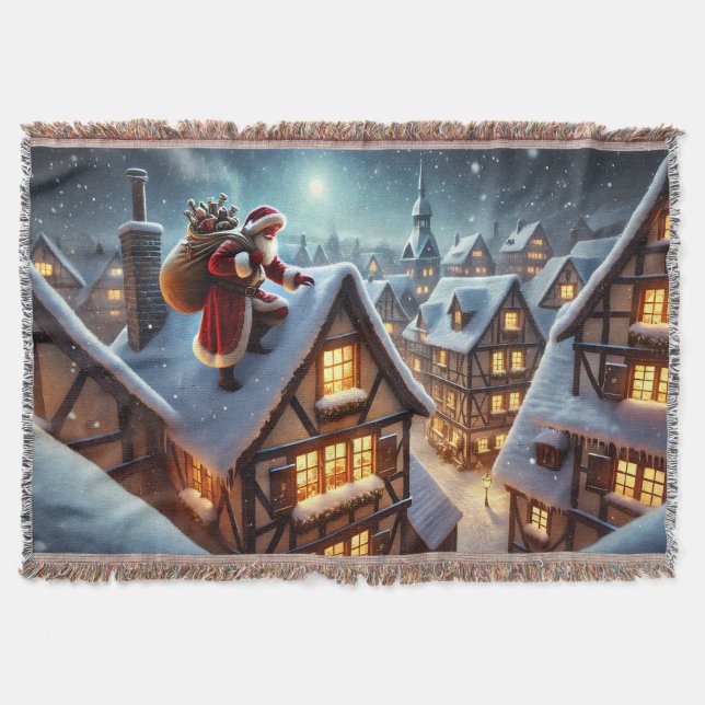 Rooftop Santa Throw Blanket (Front)